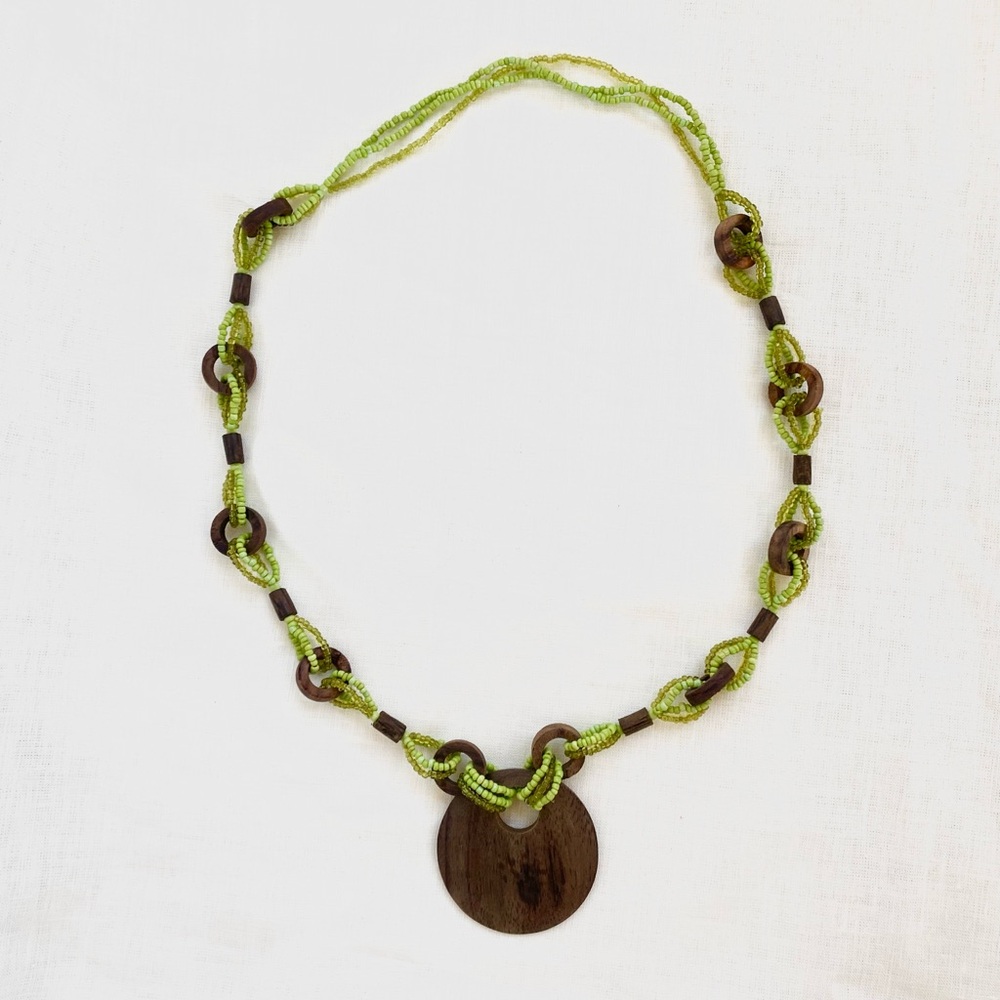 Free People Green and Wooden Necklace
